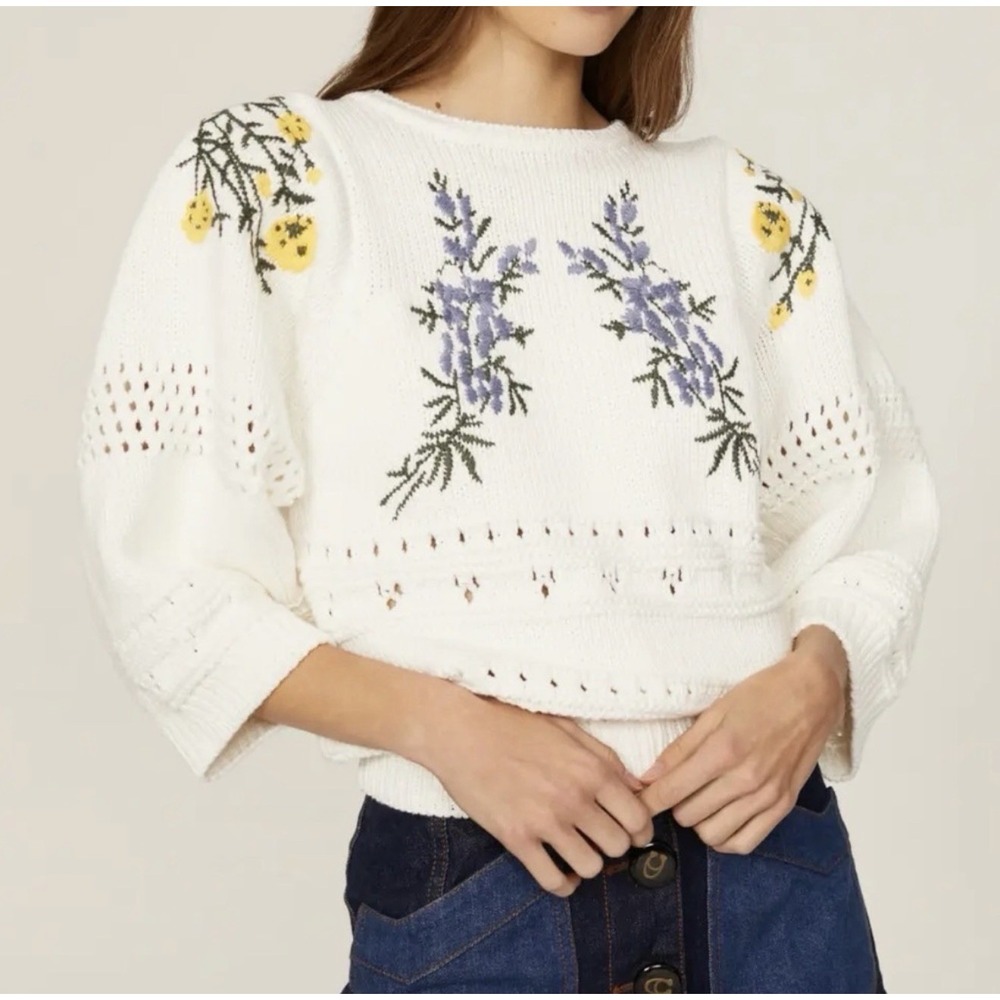 ba&sh Miro Crochet Knit Floral Sweater Size Small